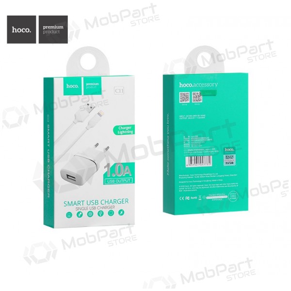 Charger HOCO C11 Smart USB + lightning (5V 1A) (white)