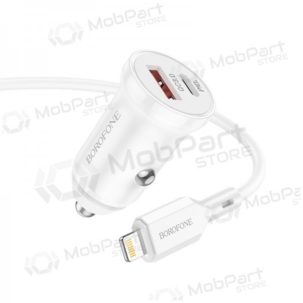 Charger automobilinis Borofone BZ18A USB-A/Type-C PD20W+QC3.0 + Lightning (white)