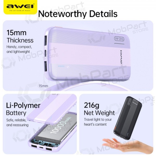 Portable charger / power bank Power Bank Awei P20K 5V/2.4A 10000mAh black