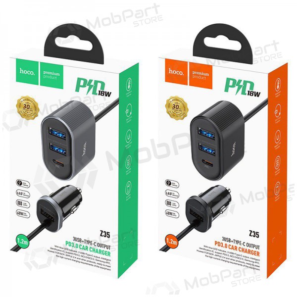 Car charger HOCO Z35 Quick Charge 18W (2xUSB 1xType-C 3A) (black)