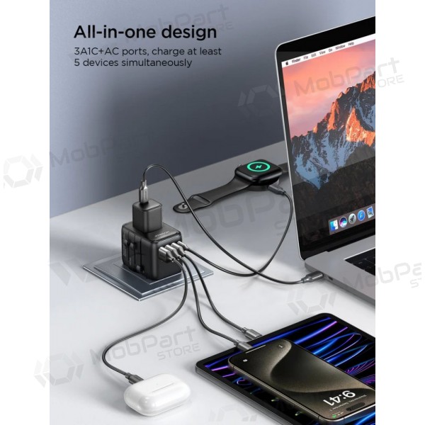Universal kelioninis charger Joyroom JR-TCW01 3xUSB-A/USB-C black