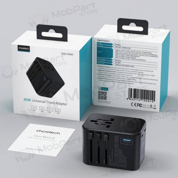 Universal kelioninis charger Choetech PD5009 65W 2xUSB-C/USB-A black