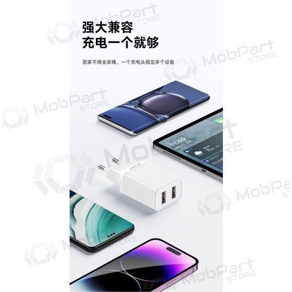 Charger Awei C15T-EU 2xUSB-A 10W + USB to USB-C cable white