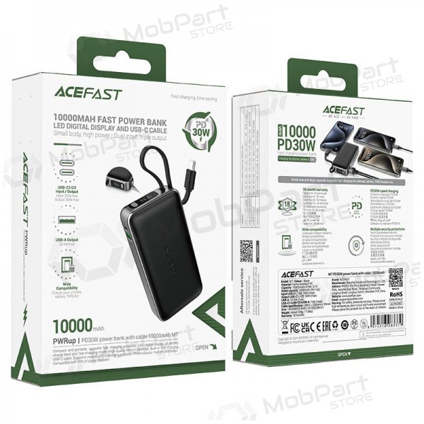 Portable charger / power bank Power Bank Acefast M7-10000 PD30W With Cable 10000mAh black