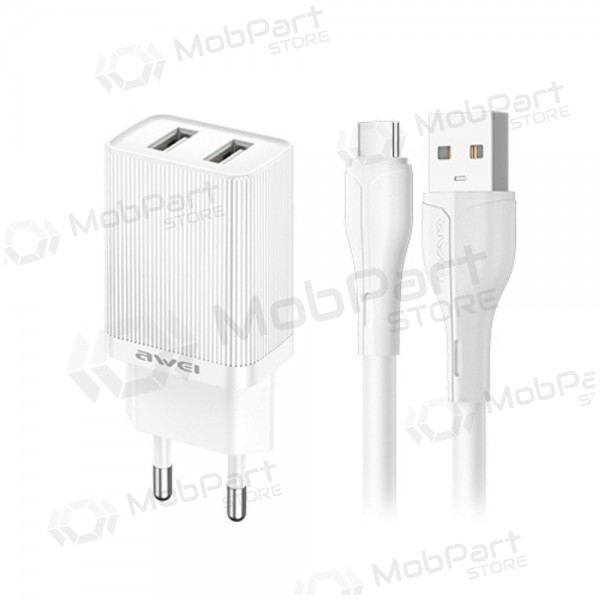 Charger Awei C15T-EU 2xUSB-A 10W + USB to USB-C cable white
