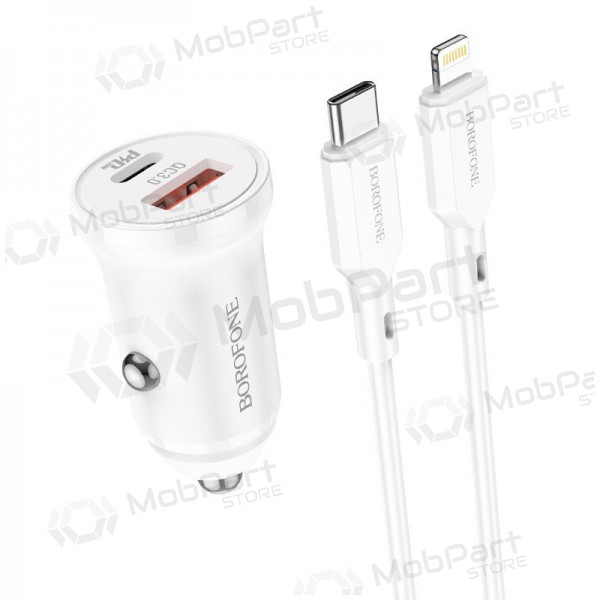 Charger automobilinis Borofone BZ18A USB-A/Type-C PD20W+QC3.0 + Lightning (white)