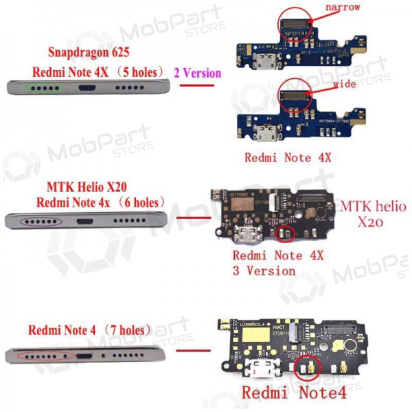 Xiaomi Redmi Note 4X charging dock port and microphone flex (wide version)