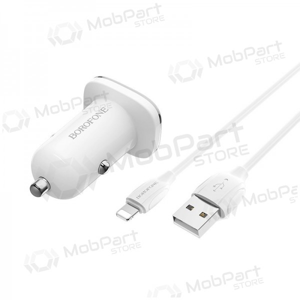 Charger automobilinis Borofone BZ12 USB + Lightning (2.4A) (white)