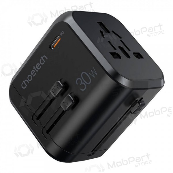 Universal kelioninis charger Choetech PD5008 30W USB-C/3xUSB-A black