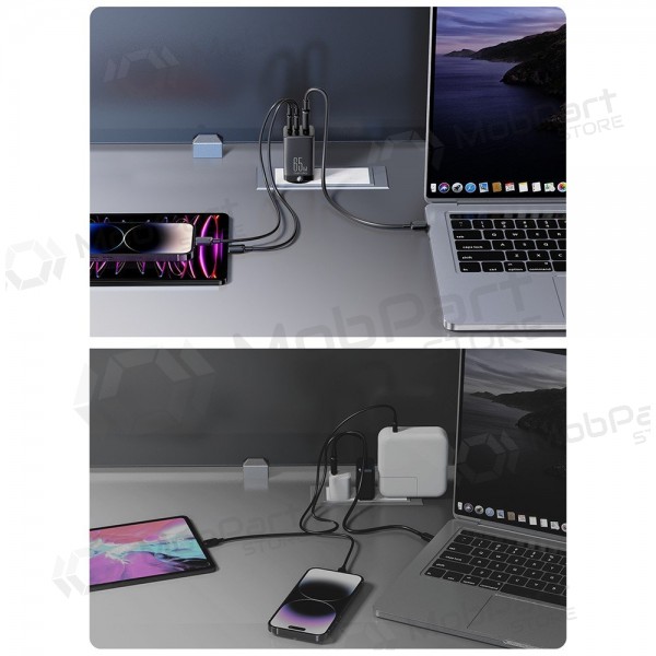 Charger buitinis Joyroom GaN JR-TCG01 2xUSB-C/USB-A 65W + USB-C cable 1.2m black