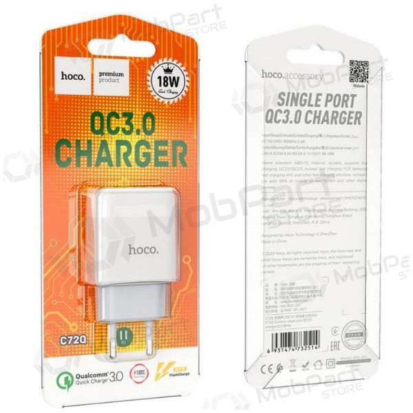 Charger HOCO C72Q Glorious USB (QC3.0) (white)