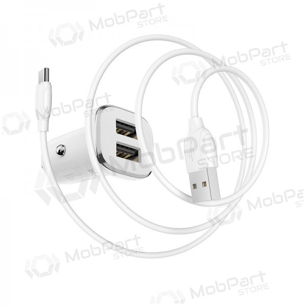 Charger automobilinis Borofone BZ12 USB + Type-C (2.4A) (white)