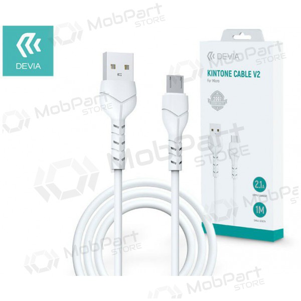 USB cable Devia Kintone microUSB 1.0m (white) 5V 2.1A