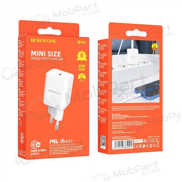 Charger buitinis Borofone BN6 Type-C PD+QC3.0 20W, white
