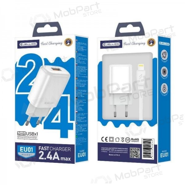 Charger buitinis Jellico EU01 2.4A USB + Lightning white