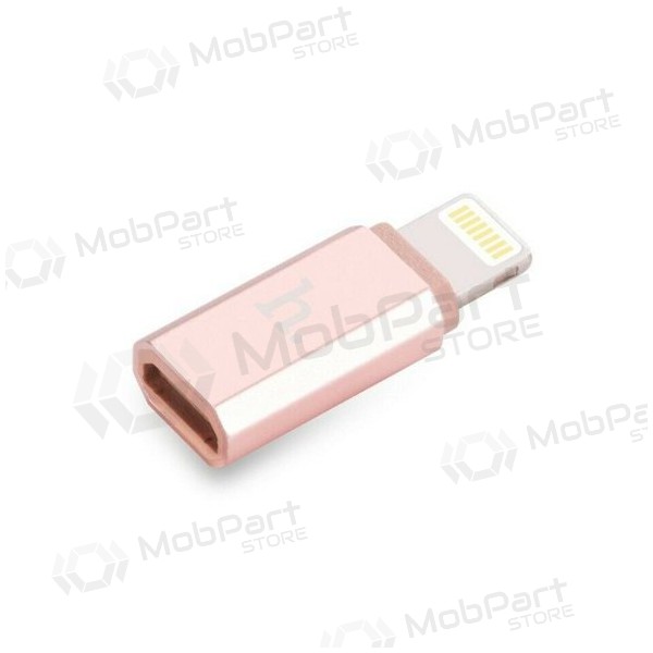 Adapter Hoco iš microUSB į Apple Lightning (pink)