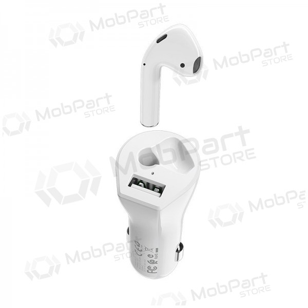 Wireless headset / handsfree Borofone BC23 with car charger (2.4A) (white)