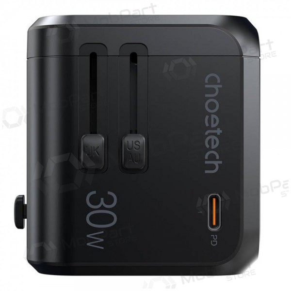 Universal kelioninis charger Choetech PD5008 30W USB-C/3xUSB-A black