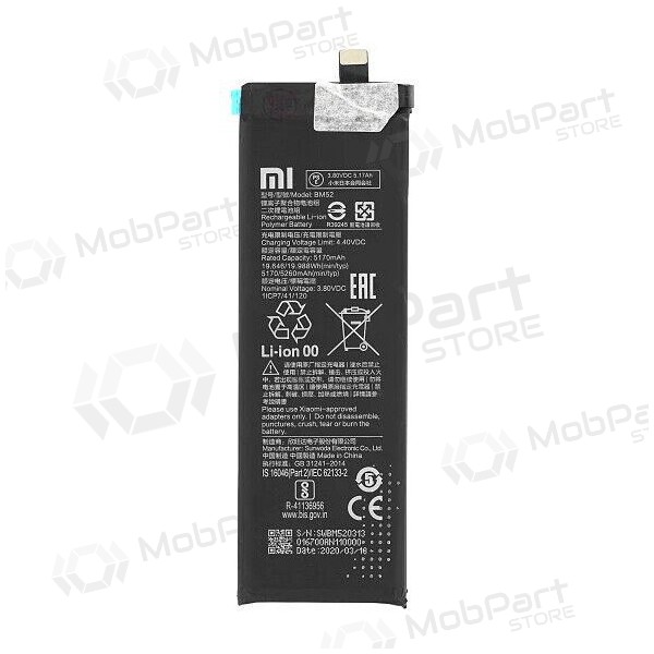 Akumuliatorius original Xiaomi Mi Note 10 Lite/Mi Note 10 Pro/CC9 Pro 5270mAh BM52 (service pack)