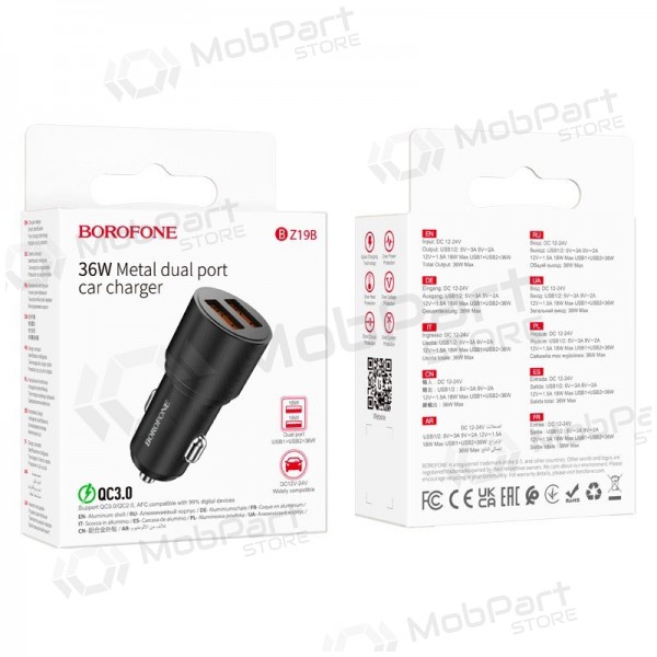 Charger automobilinis Borofone BZ19B 2xUSB-A QC3.0 36W black