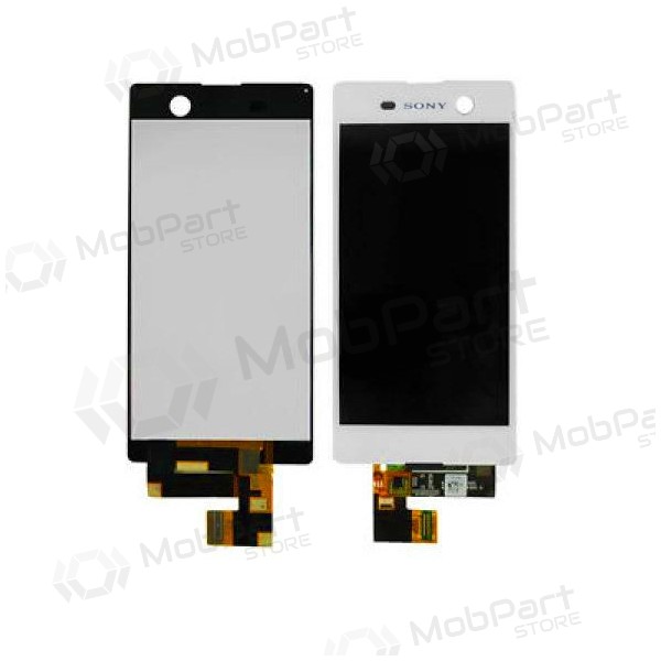 Sony E5603 Xperia M5 / E5606 / E5633 / E5653 / E5663 LCD screen kartu su liečiamu stikliuku (white) - Premium