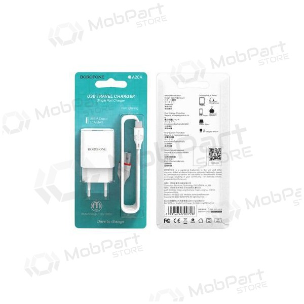 Charger BOROFONE BA20A Sharp USB + Type-C cable (5V 2.1A) (white)