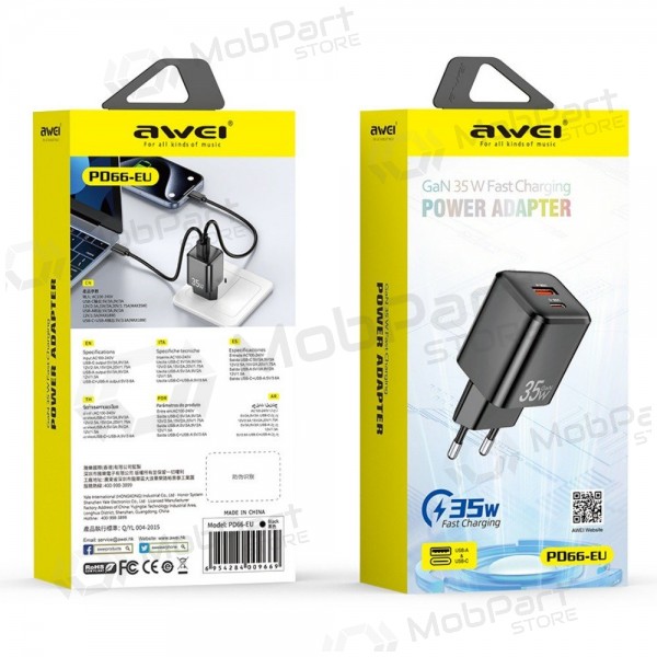 Charger Awei PD66-EU GaN 35W USB-A/USB-C white