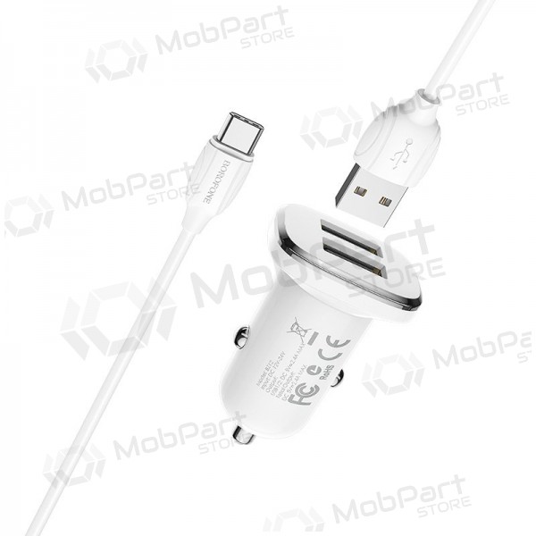 Charger automobilinis Borofone BZ12 USB + Type-C (2.4A) (white)