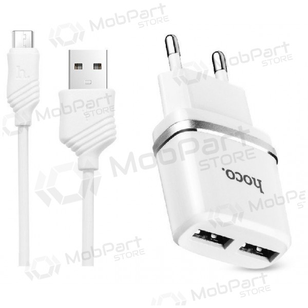 Charger HOCO C12 Smart Dual USB + microUSB cable (2.4A) (white)