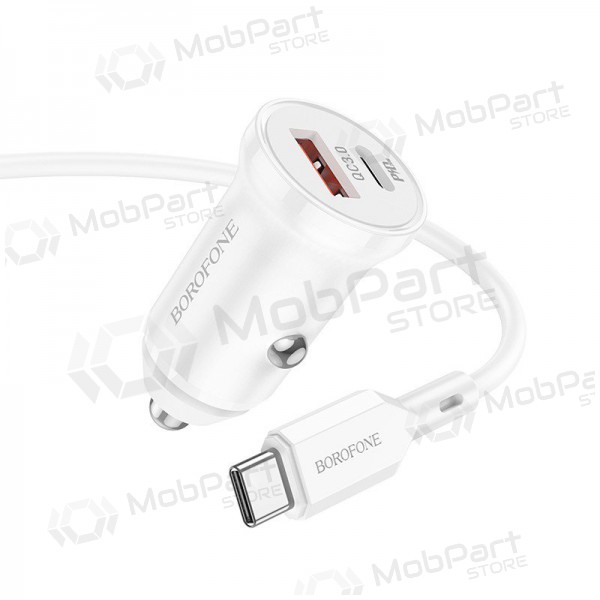 Charger automobilinis Borofone BZ18A USB-A/Type-C PD20W+QC3.0 + Type-C (white)