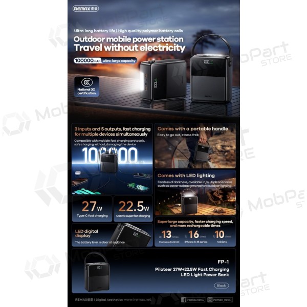 Portable charger / power bank Power Bank Remax FP-1 22.5W 100000mAh black