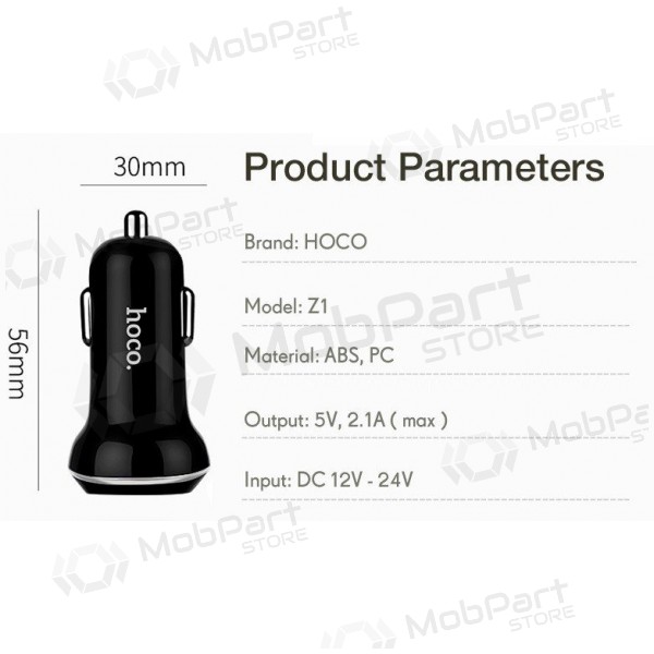 Car charger HOCO Z1 Dual USB (5V 2.1A) (black)