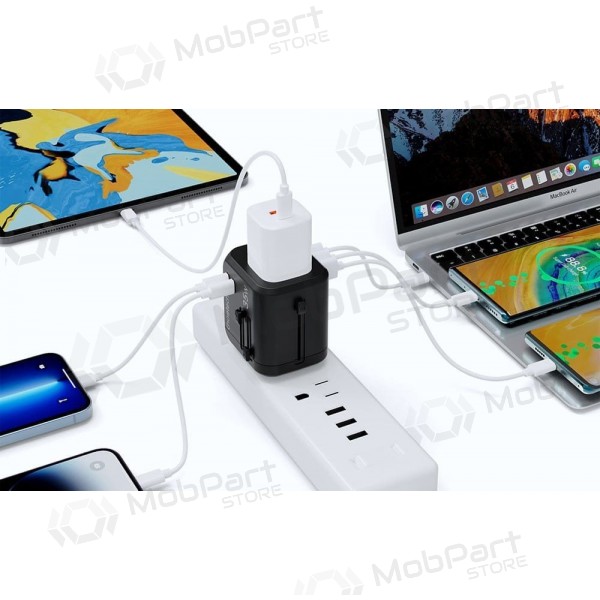 Universal kelioninis charger Choetech PD5008 30W USB-C/3xUSB-A black