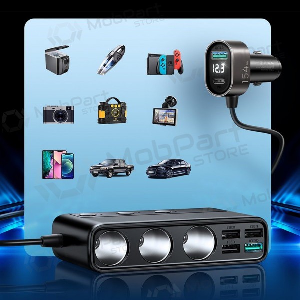 Charger automobilinis Joyroom 9in1 154W 3x12V, PD USB Type-C, QC3.0 USB-A, 4xUSB-A JR-CL06