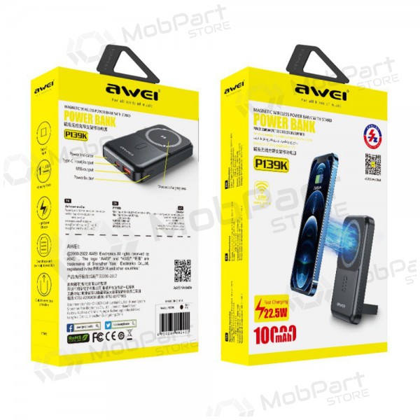 Portable charger / power bank Power Bank Awei P139K 22.5W Magnetic Wireless 10000mAh black