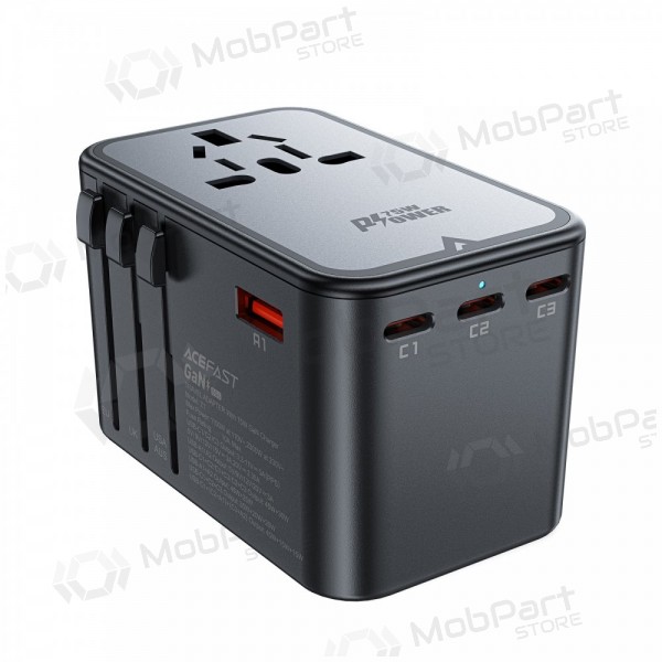 Universal kelioninis charger Acefast Z1 75W GaN 2xUSB-A/3xUSB-C black