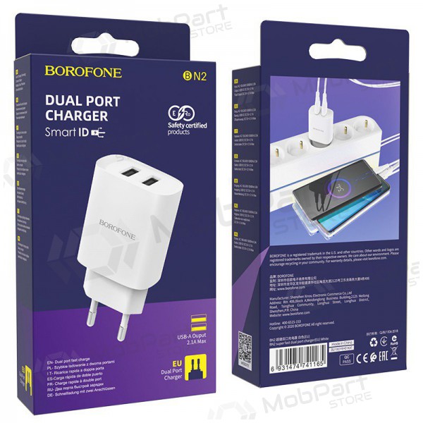 Charger Borofone BN2 2xUSB 2.1A (white)