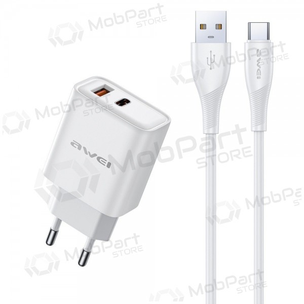 Charger Awei PD81T-EU USB-A/USB-C + USB to USB-C cable white
