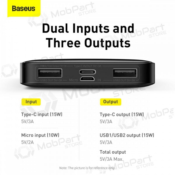 Portable charger / power bank Power Bank Baseus Bipow Type-C PD+2xQuick Charge 3.0 15W 10000mAh su ekranu black PPBD050001