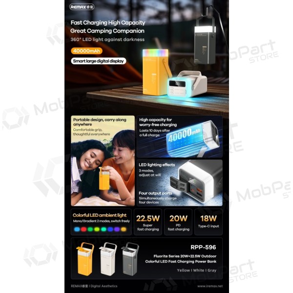 Portable charger / power bank Power Bank Remax RPP-596 22.5W 40000mAh grey