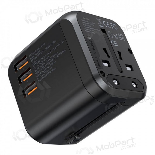 Universal kelioninis charger Choetech PD5008 30W USB-C/3xUSB-A black