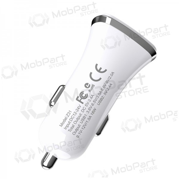 Charger automobilinis Hoco Z31 Quick Charge 3.0 (3.4A) x 2 USB (white)