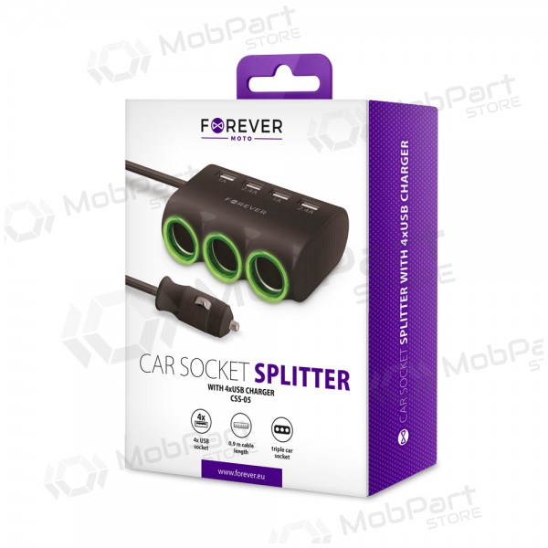 Car charger - šakotuvas Forever CSS-05 3 in 1 4xUSB and 3x12V
