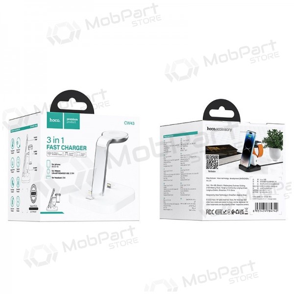 Charger wireless Hoco CW43 Graceful 3-in-1 white