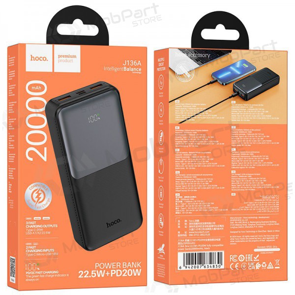 Portable charger / power bank Power Bank Hoco J136A 22.5W+PD20W 20000mAh black