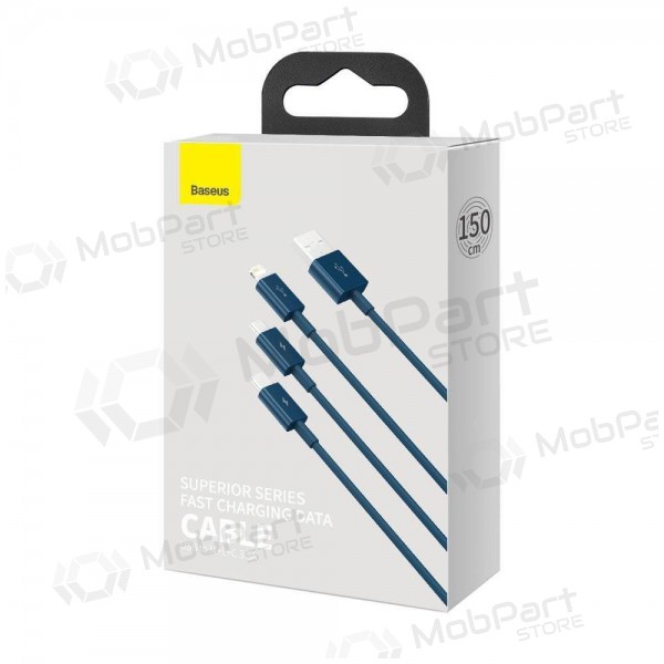 USB cable Baseus Superior USB - microUSB+Lightning+Type-C 100W 1.5m (blue) CAMLTYS-03 USB cable Baseus Superior USB - microUSB+Lightning+Type-C 100W 1.5m (blue) CAMLTYS-03