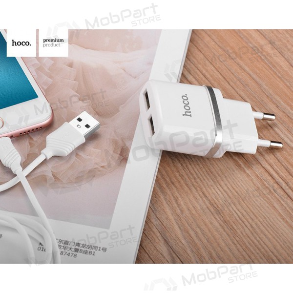 Charger HOCO C12 Smart Dual USB + Lightning cable (5V 2.4A) (white)