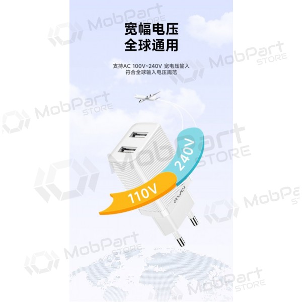 Charger Awei C15T-EU 2xUSB-A 10W + USB to USB-C cable white