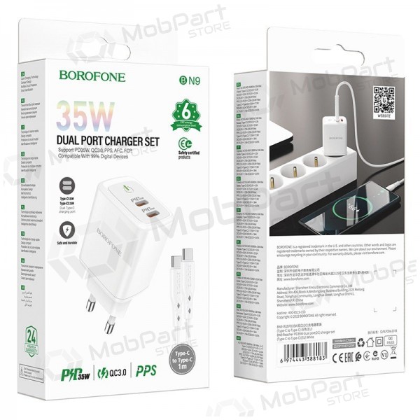 Charger buitinis Borofone BN9 2xType-C 35W + Type-C white