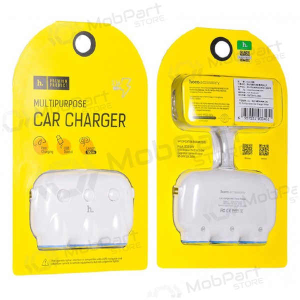 Car charger HOCO C1 TRIPLE + USB (5V 3.1A) (white)
